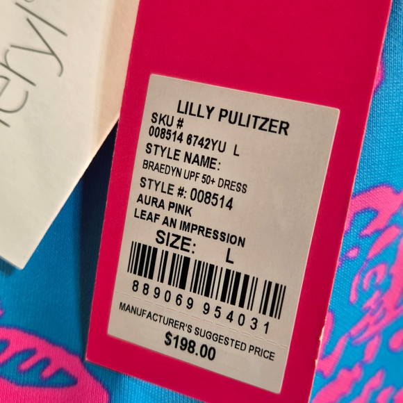 Lilly Pulitzer Braedyn UPF 50+ Midi Dress Large NWT Aura Pink Leaf an Impression - Picture 6 of 11